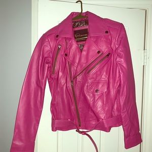 Short Body Leather Jacket Pink Slim Biker Style